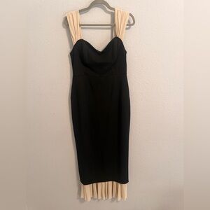 Saints & Secrets Black Midi Dress with Cream Pleated Straps – Size XL